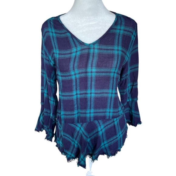 Nine West plaid blouse with trim detailing - Picture 1 of 4
